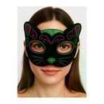 magicool ıtedarık.1uluSM0010K-SMR-D183-PYtdrk.1 Siyah Kadife Kaplama Üzeri Pembe Yeşil Sim İşlemeli Kedi Maskesi 20X13 Cm