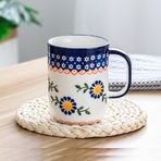 MAGICVOGEL Büyük saplı porselen kahve kupası, 400 ml, el boyaması, çay fincanı, hediye, süt, kahve, Cappuccino, Latte çay, kakao, kahvaltı için (çiçek desenli)