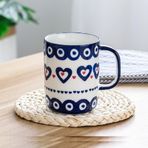 MAGICVOGEL Büyük saplı porselen kahve kupası, 400 ml, el boyaması, çay fincanı, hediye, süt, kahve, Cappuccino, Latte çay, kakao, kahvaltı için (kalp deseni)