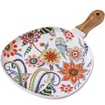 MAGICVOGEL Seramik yemek tabağı ahşap saplı yemek tabağı renkli biftek tabağı porselen kahvaltı tabağı atıştırmalık tabağı pasta tabağı servis tabağı salata makarna biftek tatlı bisküvi için (12 inç
