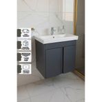 Magma 50 Cm, Lavabolu Alt Banyo Dolabı, Kapaklı Banyo Alt Dolabı, Seramik Lavabo Dahil Antrasit Mdf Antrasit
