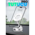 Magnetpro 360° Ayarlanabilir Araç İçi Masa Üstü Vakumlu Mıknatıslı Magsafe Telefon Tutucu Beyaz