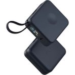 Magpac Mini Plus Dijital Göstergeli 10.000 Mah 20W Type-C 2 Adet 20W Type-C Kablo Çıkışlı 15W Telefon Saat Kablosuz Şarj Destekli Magsafe Powerbank - Lacivert