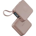 Magpac Mini Plus Dijital Göstergeli 10.000 Mah 20W Type-C 2 Adet 20W Type-C Kablo Çıkışlı 15W Telefon Saat Kablosuz Şarj Destekli Magsafe Powerbank - Pembe