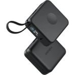 Magpac Mini Plus Dijital Göstergeli 10.000 Mah 20W Type-C 2 Adet 20W Type-C Kablo Çıkışlı 15W Telefon Saat Kablosuz Şarj Destekli Magsafe Powerbank - Siyah