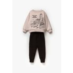 Magu Erkek Çocuk Araba Desenli Kışlık 3 Iplik Şardonlu Pamuklu Sweatshirt Eşofman Alt-Üst Takım