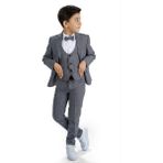 Magu Erkek Çocuk Gri Smokin Takımı Ceket Gömlek Yelek Papyon Pantolon 5 Parça Set - 5 - 6 Yaş