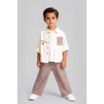 Magu Erkek Çocuk Pamuklu Bej Cepli Gömlekli Takım – Kısa Kollu Gömlek, T-Shirt ve Pantolon - 5 - 6 Yaş - Karışık
