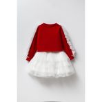 Magu Kırmızı Pamuklu Fırfırlı Sweatshirt Tüllü Etek Alt-üst Takım Kız Çocuk