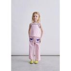 Magu Kız Çocuk Keten Pembe Çizgili Askılı Bluz Pantolon Takım - 6 - 7 Yaş