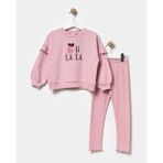 Magu Kız Çocuk Kışlık Pamuklu Fırfırlı Sweatshirt Fitili Tayt Alt-Üst Takım - 1 Yaş - Pembe