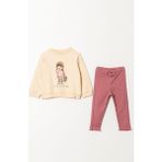 Magu Kız Çocuk Loved Desenli Pamuklu Sweatshirt Tayt Alt-Üst Takım - 2 - 3 Yaş - Pembe