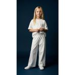 Magu Kız Çocuk Pamuklu Basic Takım - Kısa Kollu T-Shirt ve Bol Paça Pantolon - Beyaz - 5 - 6 Yaş