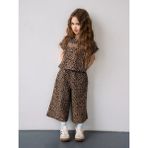 Magu Kız Çocuk Pamuklu Kahverengi Leopar Desenli Takım - Kısa Kollu T-Shirt ve Bol Paça Pantolon - 6 - 7 Yaş
