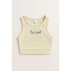 Magu Kız Çocuk Pamuklu La'ciel Yazılı Ribana Atlet Crop Top - Yazlık Basic Tasarım - Krem - 14 - 15 Yaş