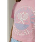 Magu Kız Çocuk Pamuklu Pembe Baskılı Crop T-Shirt Mavi Şort Takım - Karışık - 9 - 10 Yaş