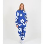 Magu Kız Çocuk Pamuklu Saks Mavi Çiçek Desenli Eşofman Takım - Kapüşonlu Kanguru Cepli Sweatshirt Jogger Alt 2'li Set - 12 - 13 Yaş