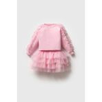 Magu Pembe Pamuklu Fırfırlı Sweatshirt Tüllü Etek Alt-Üst Takım Kız Çocuk - 5 - 6 Yaş