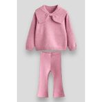 Magu Triko Fiyonk Desenli Kışlık Pamuklu Sweatshirt Tayt Alt-Üst Takım Kız Çocuk - 3 - 4 Yaş - Pembe