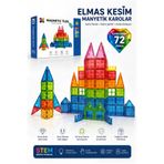 MagX 72 Parça Elmas Kesim Manyetik Yapı Blokları, Mıknatıslı Karo STEM Oyuncak Seti