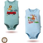 Mahfel %100 Pamuklu Atlet Organik Baskılı Çıtçıtlı Bebek Body Zıbın 146-276 - Mavi - 3 - 6 Ay