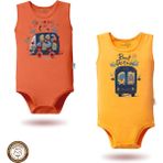 Mahfel %100 Pamuklu Atlet Organik Baskılı Çıtçıtlı Bebek Body Zıbın 292-114 - Oranj - 6 - 9 Ay