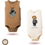 Mahfel %100 Pamuklu Atlet Organik Baskılı Çıtçıtlı Bebek Body Zıbın 829-31 - Kahve - 6 - 9 Ay