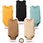Mahfel 5'li Atlet Kolsuz %100 Pamuk Premium Seri Çıtçıtlı Bebek Body Zıbın 02 - 3 Yaş - Bej