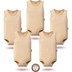 Mahfel 5'li Atlet Kolsuz %100 Pamuk Premium Seri Çıtçıtlı Bebek Body Zıbın 03 - 3 - 6 Ay - Krem