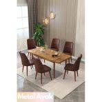 Maholandin Jon Serisi 6 Kişilik Açılır Masa Sandalye Takımı Mutfak Masası Takımı Metal Ayak Çam X Kahve