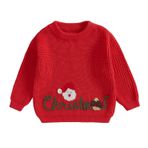 MAHUAOYIXI Bebek Erkek Kız Noel Kazak Noel Nakışlı Kazak Bebek Üniseks Noel Kazağı Uzun Kollu Yuvarlak Yaka Harf Nakışlı Noel Örgü Kazak, Kırmızı, 12-18 Ay