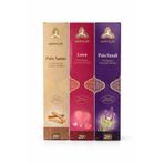 MAHUR 3’lü Premium Tütsü Seti – Palo Santo, Love, Patchouli 20’li Çubuk Tütsü
