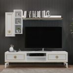 Mahur Beyaz Modern Kitaplıklı Raflı Sehpa Tv Ünitesi Beyaz