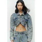 Mai Collection Cali Çapraz Detay Kirli Yeşil Crop Jean Ceket - S