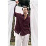 Mai Ombretta Keten Oversize Erkek Gömlek - Bordo
