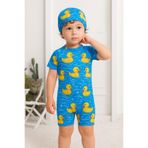 Mai Perla Çocuk Unisex Tulum Mayo Ördek Kostüm Desenli Arkadan Fermuarlı Bone Hediyeli Esnek ve Rahat 1-5 Yaş