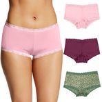 Maidenform Erkek Çocuk Şort Paketi, Mikrofiber Külot, Dantel Boyshort Kadın İç Çamaşırı, Bir Fab Fit, 3'lü Paket, Whimsy Pembe/Sonbahar Orkide/Kalay Yeşil Papatya Baskı, M