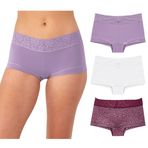 Maidenform Erkek Çocuk Şort Paketi, Streç Pamuklu Boyshort Külot, Kadın İç Çamaşırı, 3'lü Paket, Tuzlu Mor/Beyaz/Sonbahar Orkide Yazlık Papatya Baskı, XXL