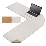 MAIDERN Köşe sümen deri ve mantar, 100 x 100 x 33 cm çift taraflı masa altlığı, L şeklinde ekstra büyük fare altlığı, su geçirmez çalışma masası koruması, ofis ve ev masa altlığı (krem)