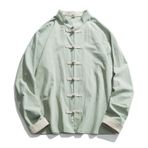 MAIFURUN Ceket erkekler geleneksel çin giyim keten Hanfu üst uzun kollu Tang takım elbise Kung Fu gömlek hırka ceket M-5XL, yeşil (Light Green), XXXL 76-82KG