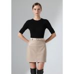 Maimoda Suni Deri Kemerli Mini Kalem Etek - Ekru