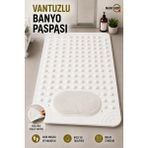 MAİN SHOP 1 Adet Beyaz Renk Silikon Kaymaz Tabanlı Banyo Paspası Duş Kaydırmazı Vantuzlu 36 X 69,5 Cm M-162