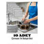 MAİN SHOP Main Shop 10 Adet Çizmez Bulaşık Teli Çelik Bez 20x20 cm Çift Katmanlı M- 602 - Gri - Standart