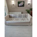 Maison Aura Koltuk Örtüsü Süngerli Wellsoft Kumaş Krem Renk Modern Geometrik Desenli Kaymaz Taban - 170 x 210 cm