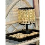Maison Avf 2'li Set Hazeran & Rattan Kablosuz Masa Lambası Siyah & Hazeran Tepsi Siyah Dikdörtgen
