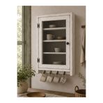 maison linden Eskitme Beyaz Tel Kapaklı Ahşap Duvar Dolabı 45x60 cm | Country Rustik Mutfak Dolabı, Kahve Köşesi Fincanlık, Kupa Askılı Nostaljik Dekoratif Raflı Tel Dolap