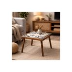 maison linden Eskitme Masif Ahşap Orta Sehpa 49x49 cm Seramik Yan Sehpa H45 Koltuk Yanı Dekoratif Masa