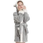 MaisonArt Bunny Kapşonlu Unisex Wellsoft Çocuk Peluş Sabahlık | Bornoz - Gri - 2 - 3