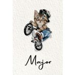 Major: Cahier personnalisé avec prénom Major | Cadeau d'anniversaire pour enfant, garçon, homme, copain ... | Chat à bicyclette | 110 pages lignée, Petit Format 6x9 pouces (15,24 x 22,86 cm)
