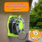 Makarali Hortum Seti Duvar Monteli Bahce Cesme Su Hortumu 1/2 Sulama Arac Yikama 15 Metre Tambur